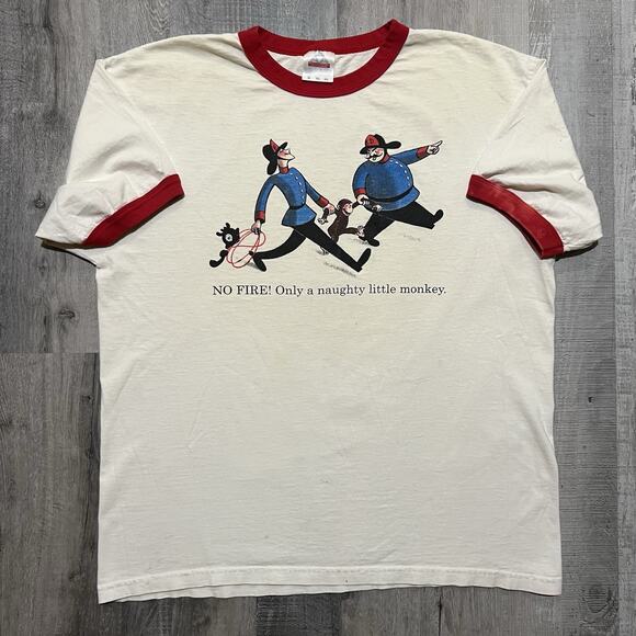 Anvil Other - VTG Curious George Ringer T Shirt "Naughty Little Monkey" 1990s Parody Comedy TV